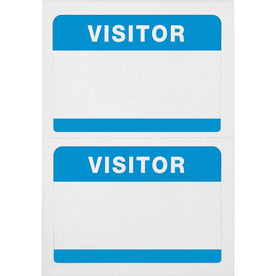 Advantus Self-Adhesive Visitor Badges: White & Blue - 100/Box - ID Badges Supplies