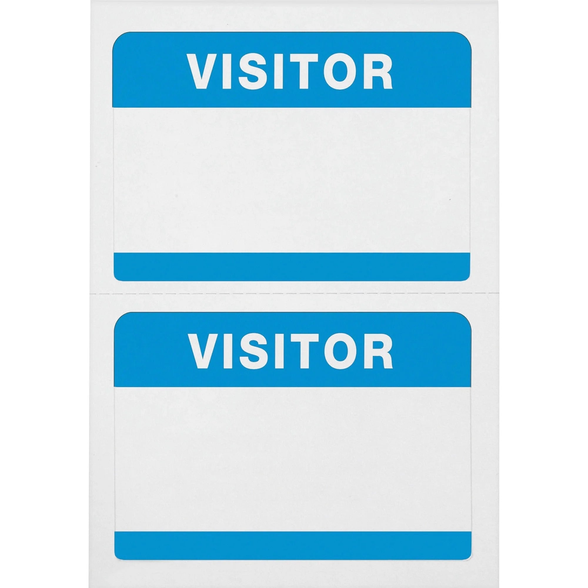 Advantus Self-Adhesive Visitor Badges: White & Blue - 100/Box - ID Badges Supplies