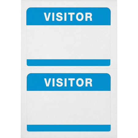 Advantus Self-Adhesive Visitor Badges: White & Blue - 100/Box - ID Badges Supplies