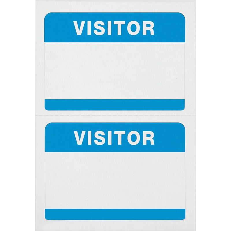 Advantus Self-Adhesive Visitor Badges: White & Blue - 100/Box - ID Badges Supplies