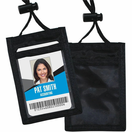 Advantus Vertical ID Neck Pouch - Black Nylon 12 Pack - Badges & Supplies