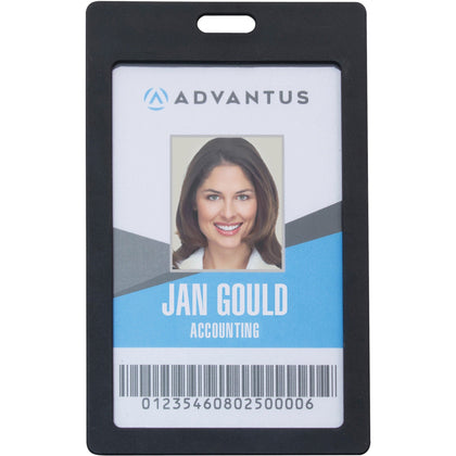 Advantus Vertical Rigid ID Badge Holder - Support 2’’ x 3.25’’ Media - Black - Badges & Supplies