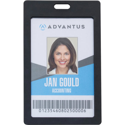 Advantus Vertical Rigid ID Badge Holder - Support 2’’ x 3.25’’ Media - Black - Badges & Supplies
