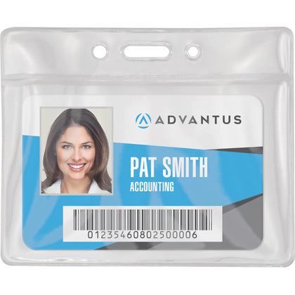 Advantus Vinyl ID Badge Holders - Horizontal Clear - 3.50’’ x 2.50’’ - Durable - 50/Pack - Badges & Supplies