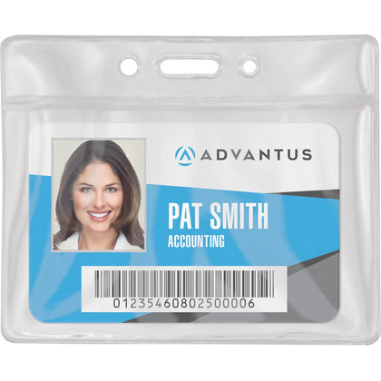 Advantus Vinyl ID Badge Holders - Horizontal Clear - 3.50’’ x 2.50’’ - Durable - 50/Pack - Badges & Supplies