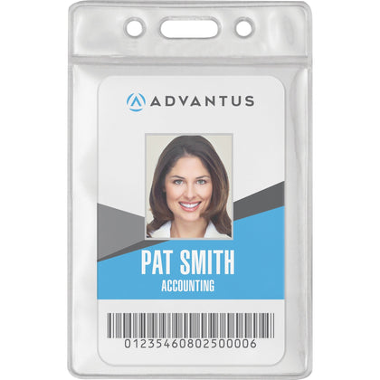 Advantus Vinyl ID Badge Holders - Vertical Clear - 2.50’’ x 3.50’’ - Durable - 50/Pack - Badges & Supplies
