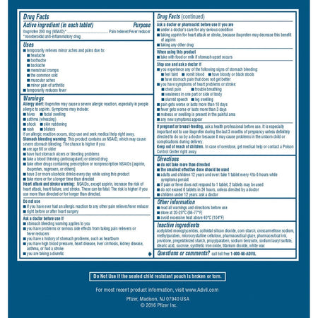Advil Ibuprofen Tablets - Rear