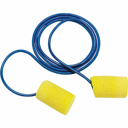Aearo Corded Foam Earplugs: Noise Protection Yellow Moisture Resistant - Protective Gear