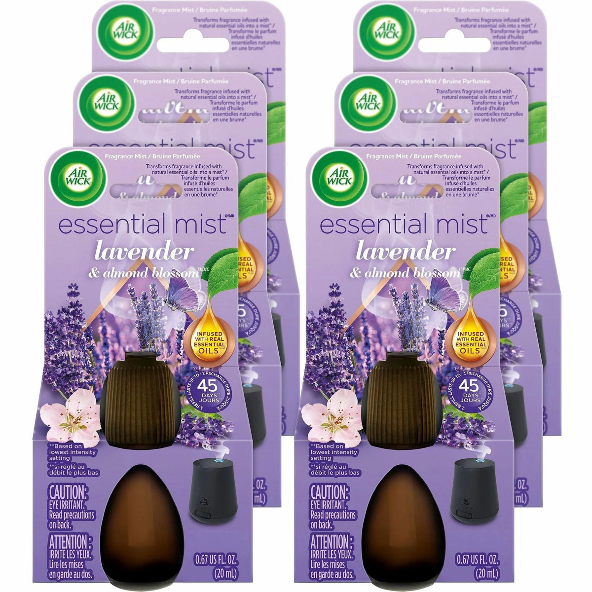 Air Wick Essential Mist Oil Refills: Lavender & Almond Blossoms - Long Lasting Scent - 6/Carton - Fresheners