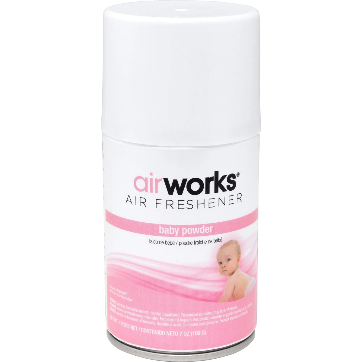 AirWorks Metered Aerosol Air Fresheners - Baby Powder Scent - 7 oz - 12/Carton