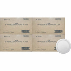 AJM 9’’ Dinnerware Paper Plates - Disposable White 125/Pack