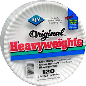 AJM 9’’ Original Heavyweight Plates - Disposable Paper - 120 Pack