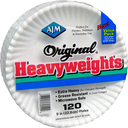 AJM 9’’ Original Heavyweight Plates - Disposable Paper - 120 Pack