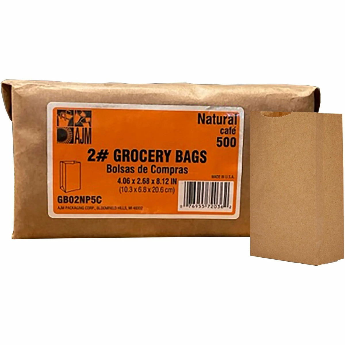 AJM Kraft Grocery Bags 2.40’’ Length x 4.30’’ Width Brown 500 / Pack Paper Recycled (AJMGB02NP5C) - Shopping