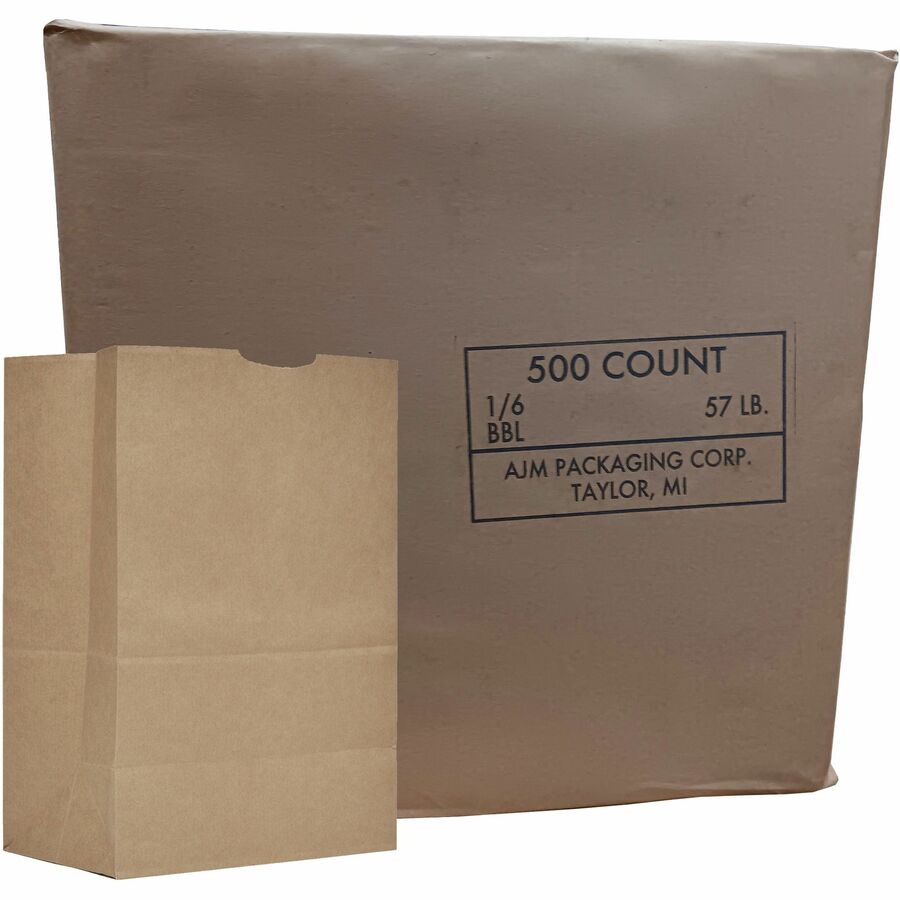 AJM Packaging Grocery Sacks - 17’’ Length x 12’’ Width 7’’ Depth - Kraft - Food - 500 / Carton - Shopping Bags