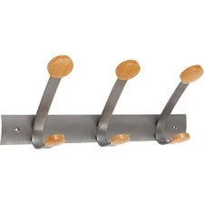 Alba Double Wooden Wall Coat Hook - 3 Hooks - Pegs - 6.9’’ Height x 17.7’’ Width - for Clothes - Metal - Powder Coated