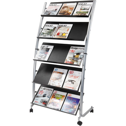 Alba Large Mobile Literature Display: 5-Compartment Floor Stand - Display Racks