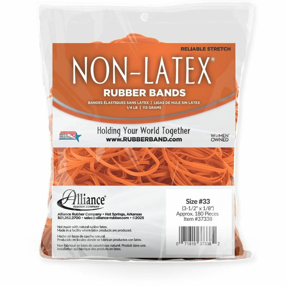 Alliance Rubber #33 Latex-Free Orange Bands - 3.5’’ Length x 0.1’’ Width - Plastic/Rubber
