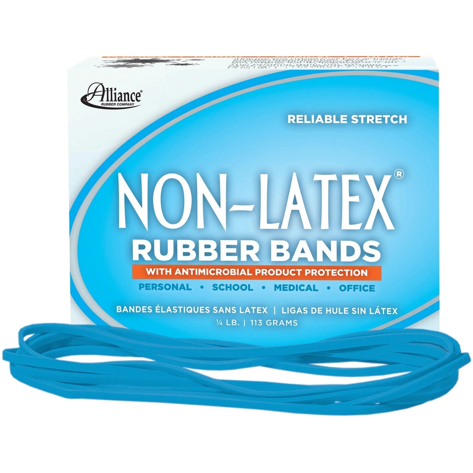 Alliance Rubber Antimicrobial Bands - #117B 7’’x130 mil - Latex-free Stretchable - Cyan Blue - Plastic/Rubber