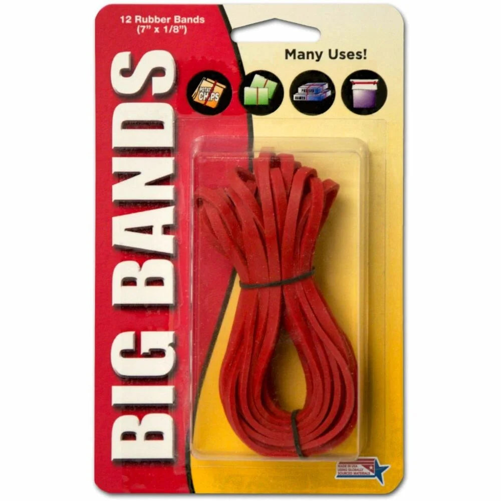 Alliance Rubber Big Bands: 7’’ Red Bands (12-Pack) - Plastic/Rubber