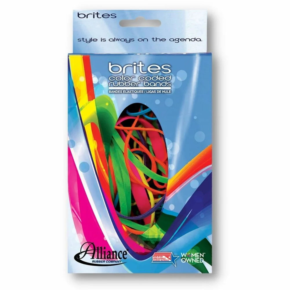 Alliance Rubber Brites Color-Coded Bands - Assorted Sizes & Colors - Durable Versatile - 1 Box - Plastic/Rubber