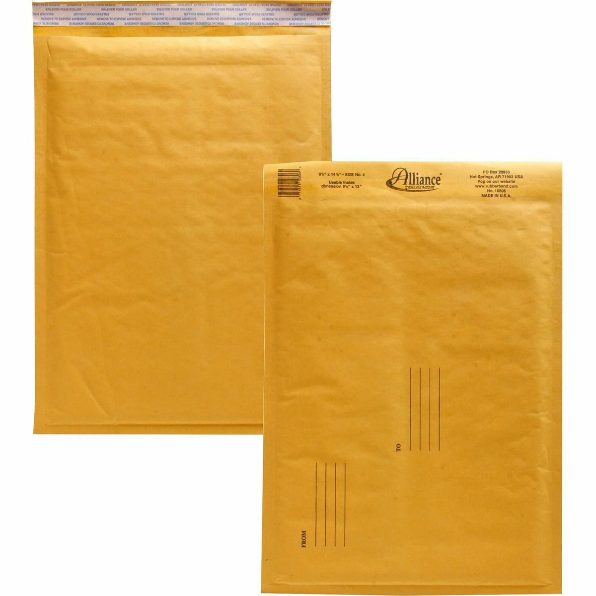 Alliance Rubber Kraft Bubble Mailers - #4 - 9 1/2’’ x 14 - Peel & Seal - 25/Carton