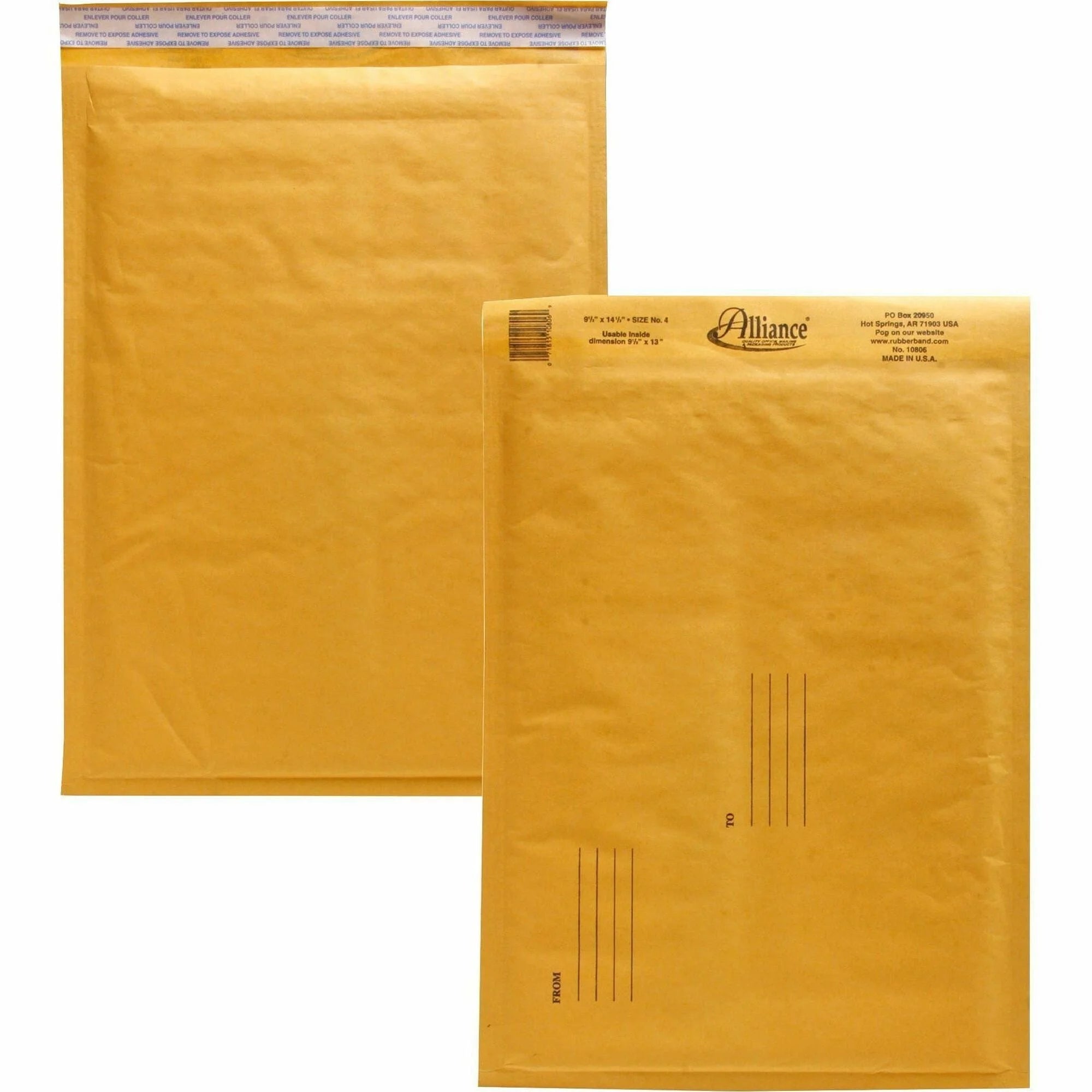 Alliance Rubber Kraft Bubble Mailers - #4 - 9 1/2’’ x 14 - Peel & Seal - 25/Carton