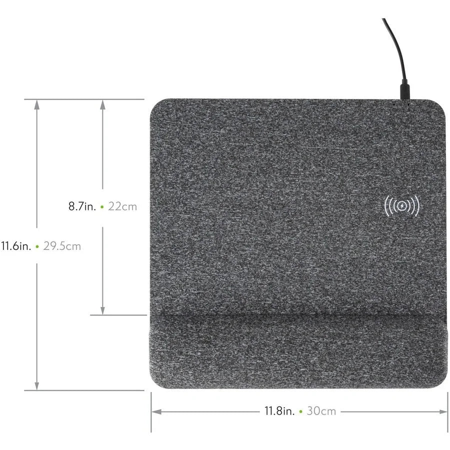 Allsop PowerTrack Plush Mousepad: Wireless Charging Memory Foam - Gray - Mouse Pads & Wrist Rests
