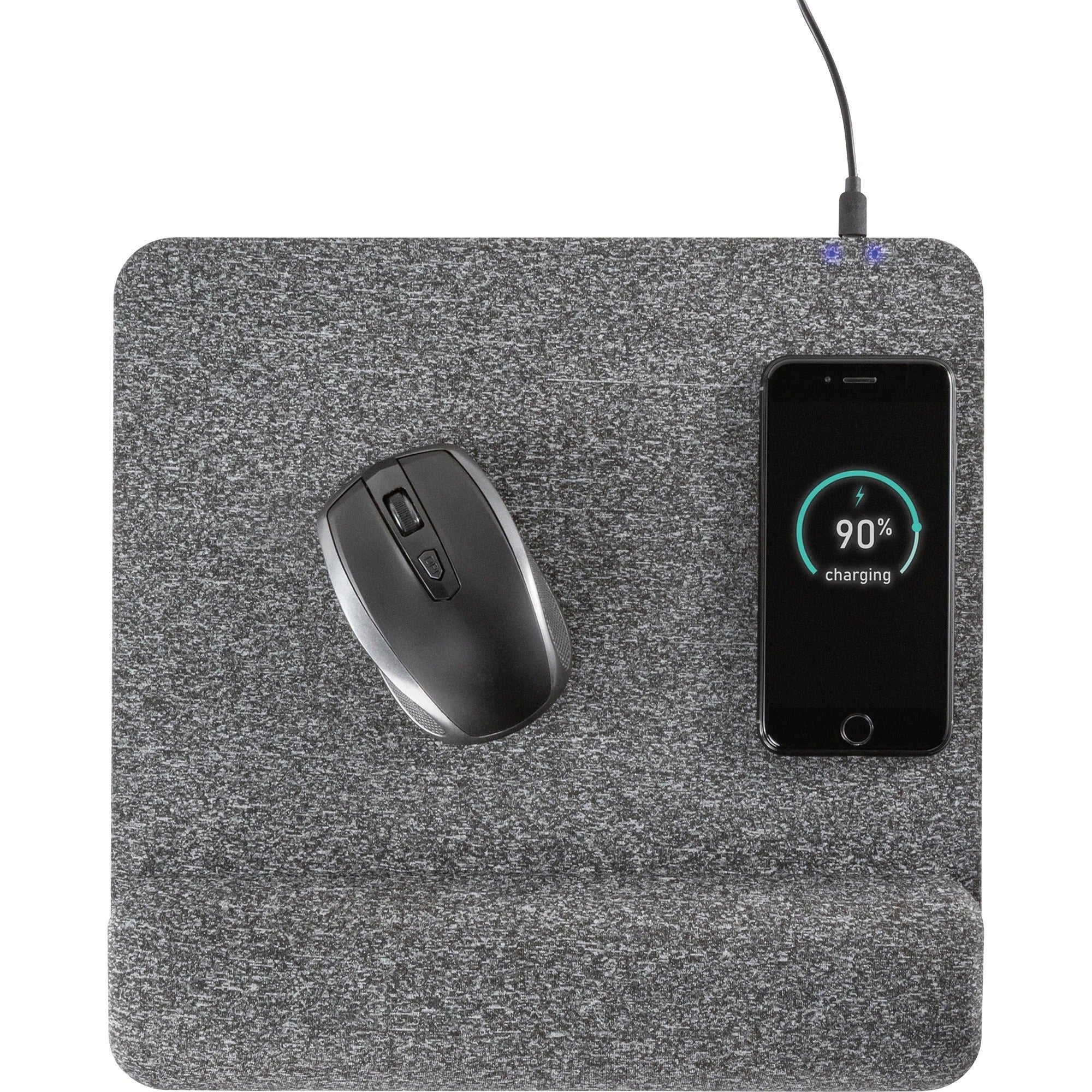 Allsop PowerTrack Plush Mousepad: Wireless Charging Memory Foam - Gray - Mouse Pads & Wrist Rests