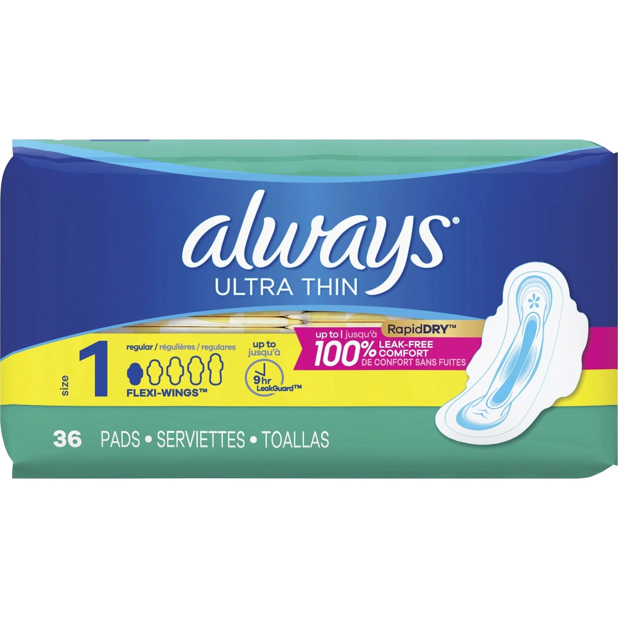 Always Ultra Thin Regular Pads with Wings - Absorbent & Comfortable - 36/Pack - Personal Hygiene Supplies