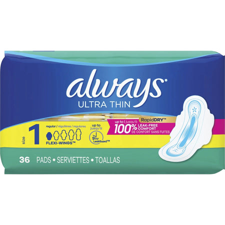 Always Ultra Thin Regular Pads with Wings - Absorbent & Comfortable - 36/Pack - Personal Hygiene Supplies
