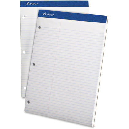 Ampad Double Sheet Writing Pads: 100 Sheets 15 lb 8.5’’ x 11.75’’ - White Paper Micro Perforated - 1 Pad - Letter Legal