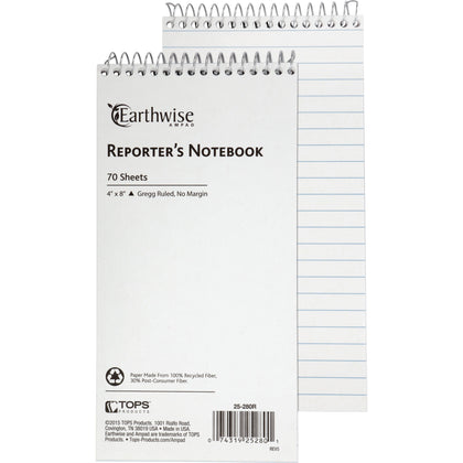 Ampad Earthwise Reporter’s Notebook: 70-Sheet Wire Bound 4’’ x 8’’ Recycled - White Paper Micro Perforated - Notebooks