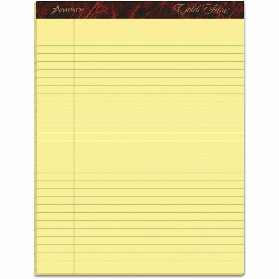 Ampad Gold Fibre Premium Rule Writing Pads - Letter - 50 Sheets - Watermark - Stapled/Glued - 0.34’’ Ruled - 16 lb