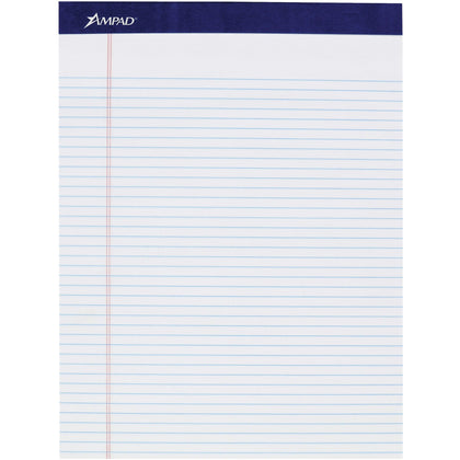 Ampad Legal Ruled Writing Pad - Front Ruling - 1’’ Height x 8.5’’ Width 11.8’’ Length - Smooth Surface Perforated