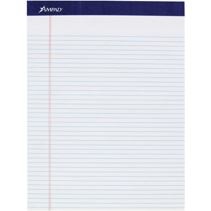 Ampad Legal Ruled Writing Pad - Front Ruling - 1’’ Height x 8.5’’ Width 11.8’’ Length - Smooth Surface Perforated