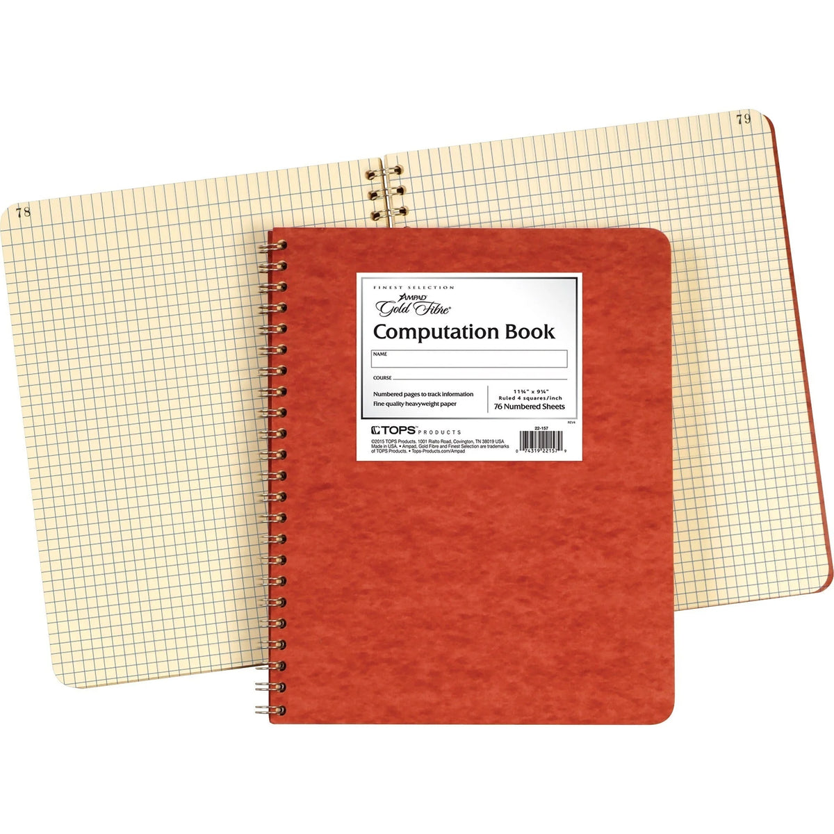 Ampad Retro Computation Notebook: 75 Sheets Ivory Paper Red Pressboard Cover - Notebooks