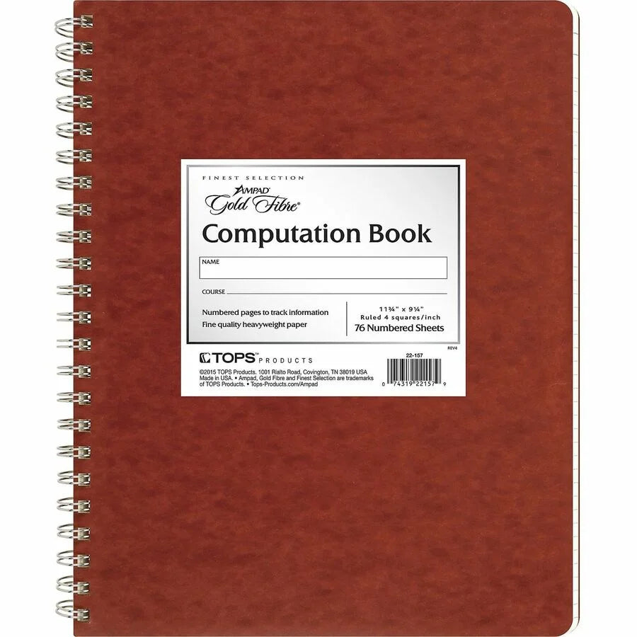 Ampad Retro Computation Notebook: 75 Sheets Ivory Paper Red Pressboard Cover - Notebooks