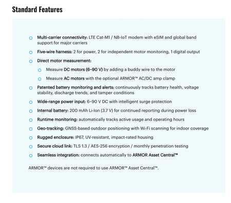 ARMOR 4+™ Connected Asset Monitor, Rugged IoT Power & Runtime Tracker with Global LTE/NB-IoT (6–90 V DC)