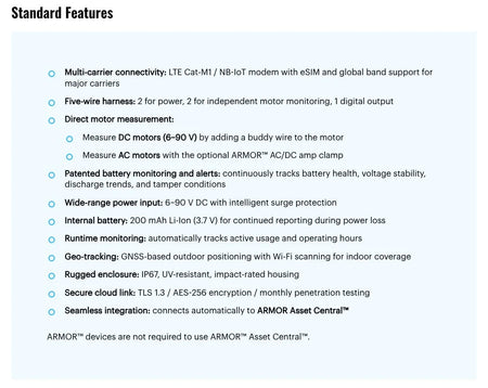 ARMOR 4+™ Connected Asset Monitor, Rugged IoT Power & Runtime Tracker with Global LTE/NB-IoT (6–90 V DC)