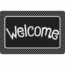 Ashley Smart Poly Welcome Mat: Classroom Student Floor - 15.50’’ x 23.50’’ - BK/WE Polka Dots - Rugs & Mats