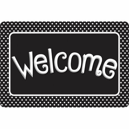 Ashley Smart Poly Welcome Mat: Classroom Student Floor - 15.50’’ x 23.50’’ - BK/WE Polka Dots - Rugs & Mats