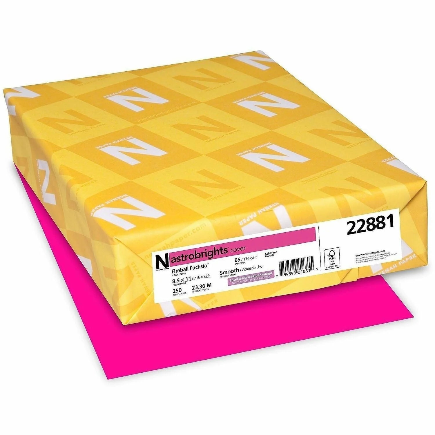 Astrobrights Fireball Fuchsia Card Stock: 65 lb Letter Size Acid-free - 250/Pack - Specialty Paper