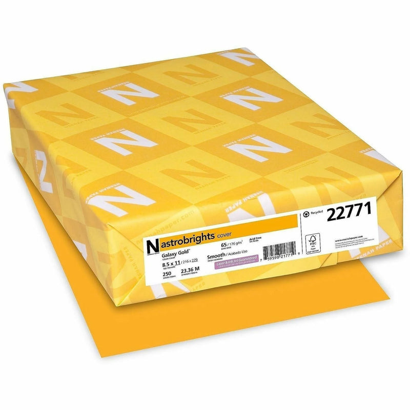 Astrobrights Colored Cardstock - Gold - Letter - 8 1/2’’ x 11’’ - 65 lb Basis Weight - Green Seal - Specialty Paper