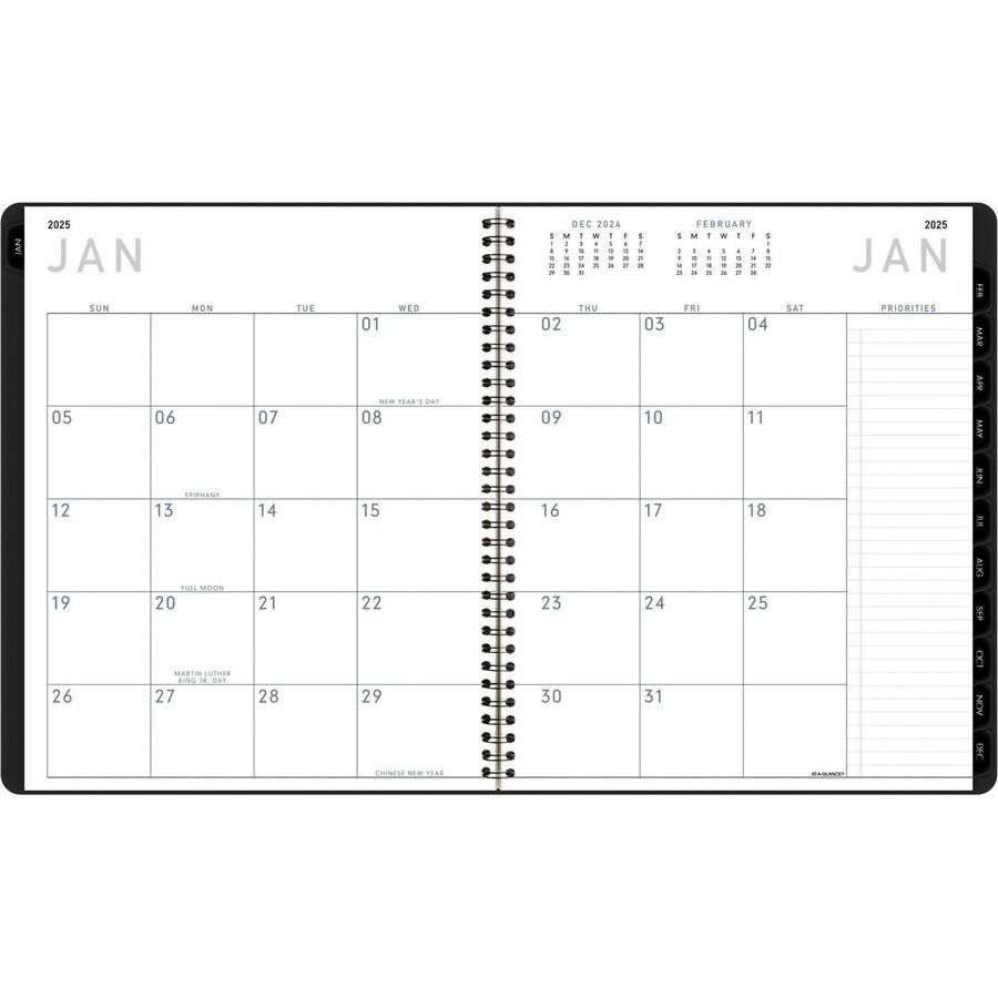 At-A-Glance Contemporary Lite Monthly Planner, Black, Large, 9" x 11" - Left