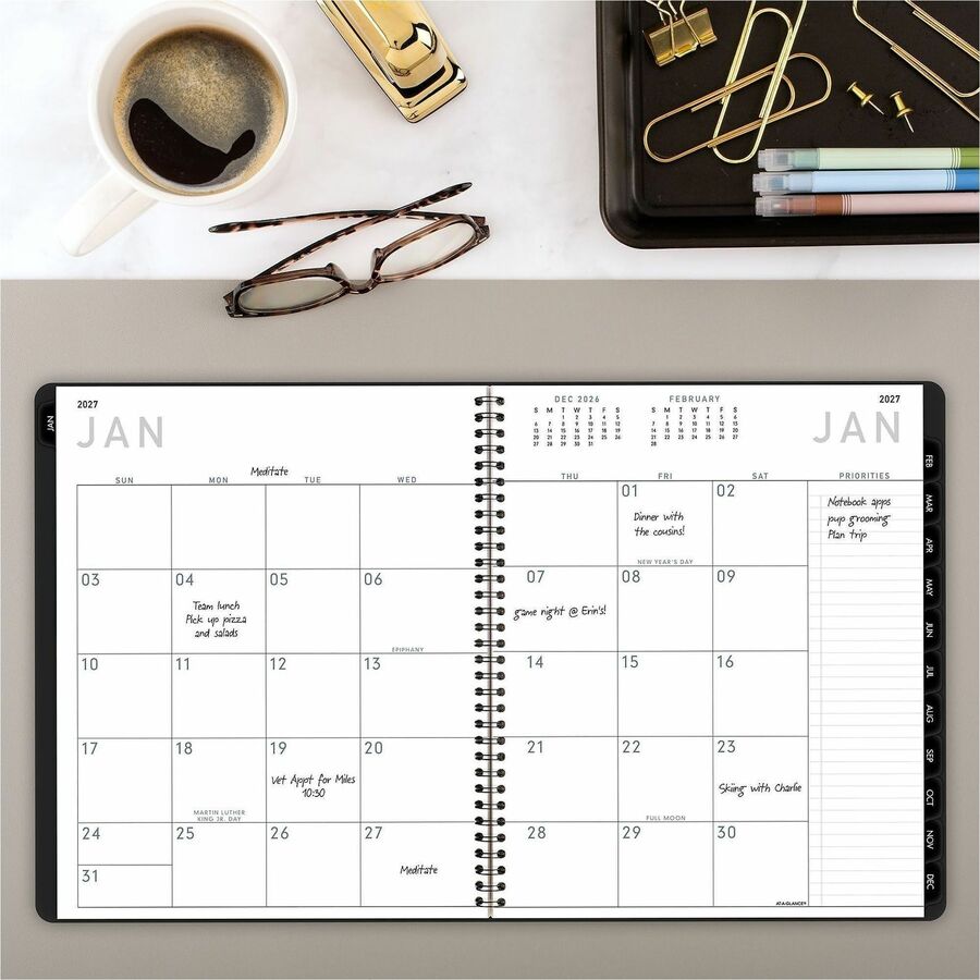 At-A-Glance Contemporary Lite Monthly Planner, Black, Large, 9" x 11" - Alternate-Image1