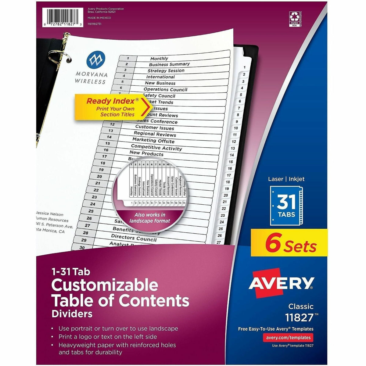 Avery 1-31 Dividers, 31 Tabs, Ready Index (6 Sets of 11827) - 2000