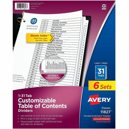Avery 1-31 Dividers, 31 Tabs, Ready Index (6 Sets of 11827) - 2000