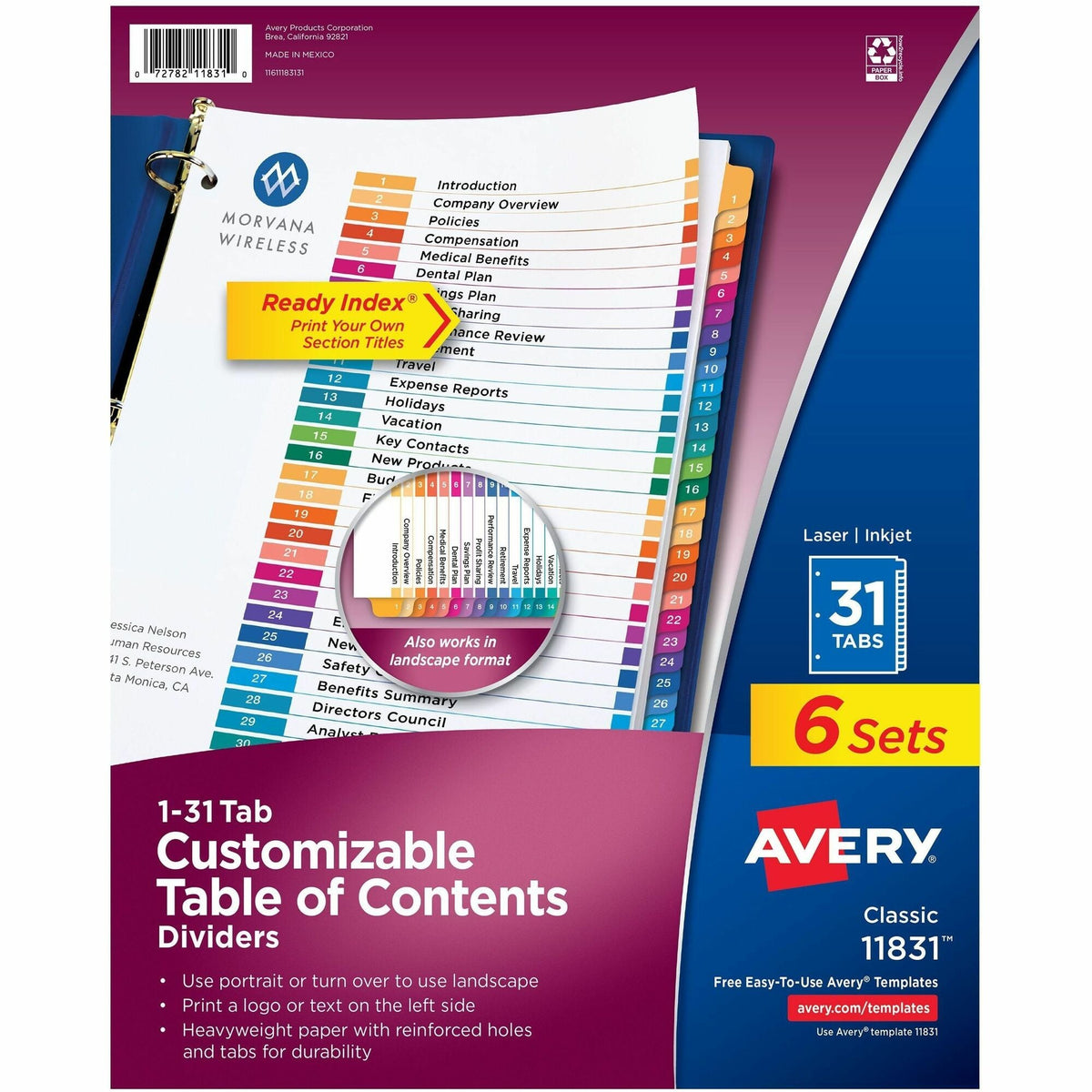 Avery 1-31 Dividers, 31 Tabs, Ready Index (6 Sets of 11831) - 2000