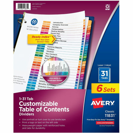 Avery 1-31 Dividers, 31 Tabs, Ready Index (6 Sets of 11831) - 2000
